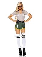Female police officer, top and shorts costume, pockets, belt